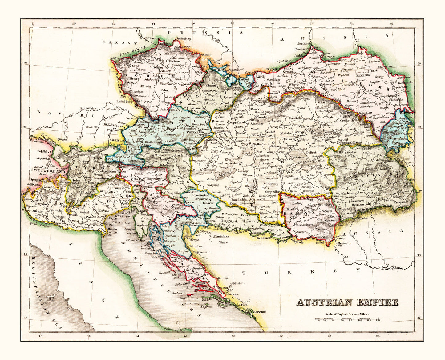 Vintage Map of the Austrian Empire, 1832