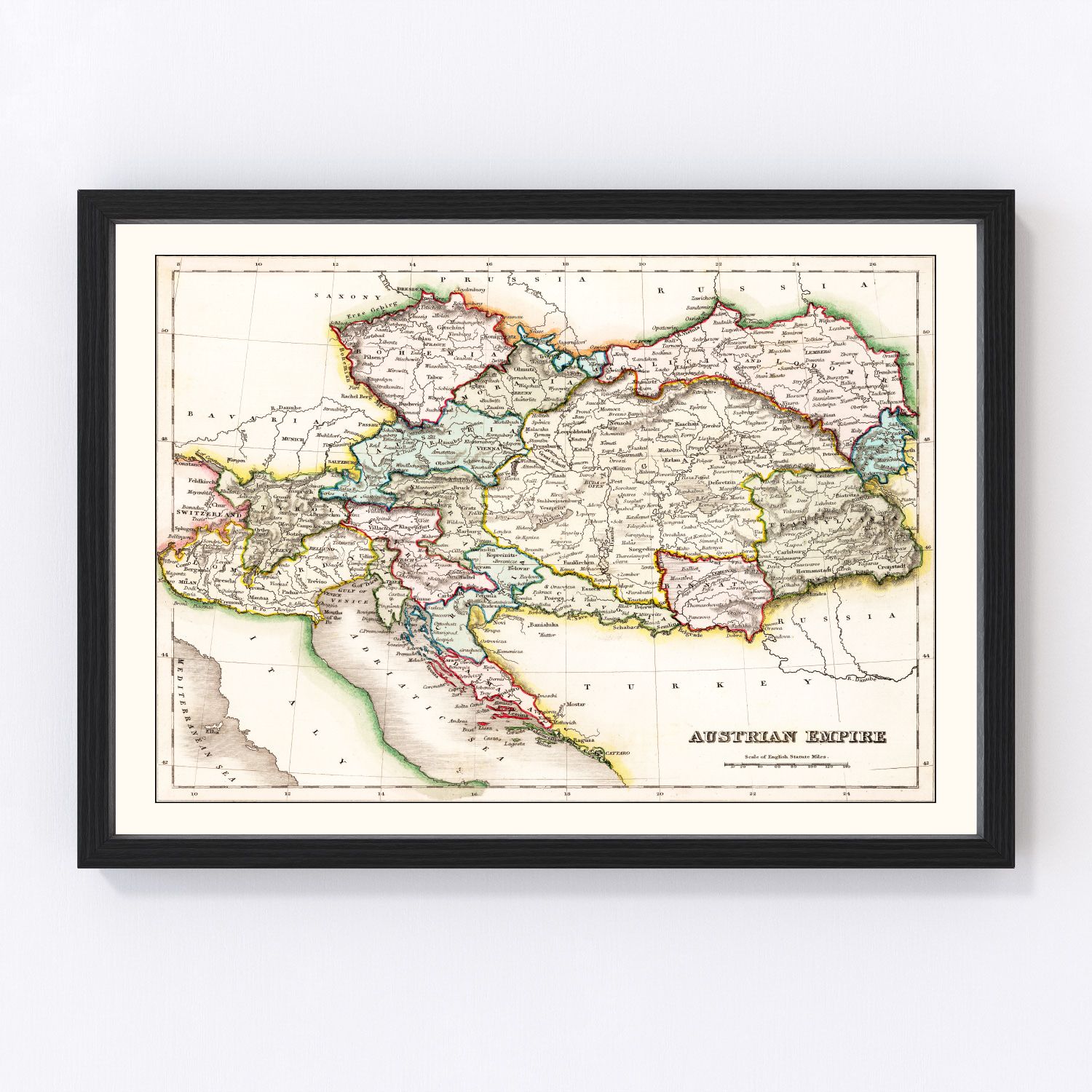 Vintage map of the Austrian Empire, 1832, Habsburg realm restored print