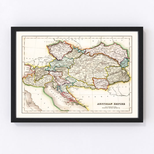 Vintage map of the Austrian Empire, 1832, Habsburg realm restored print