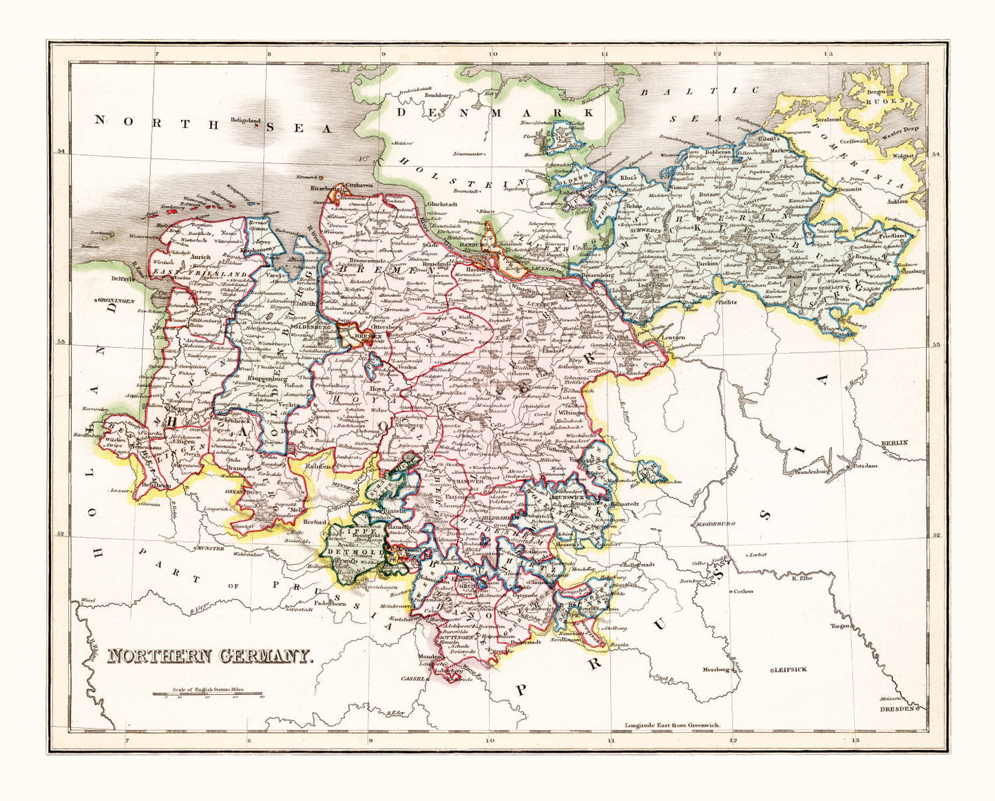 Vintage Map of Northern Germany, 1832