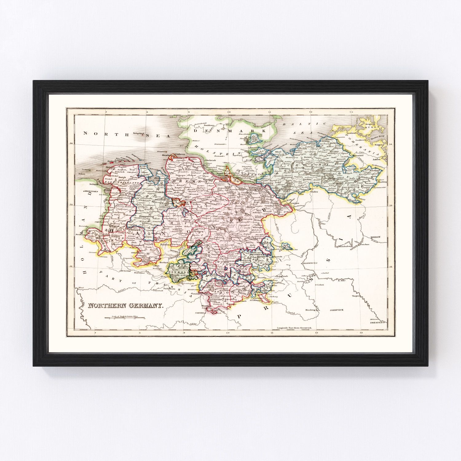 vintage map of Northern Germany, 1832