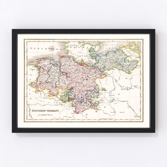 vintage map of Northern Germany, 1832