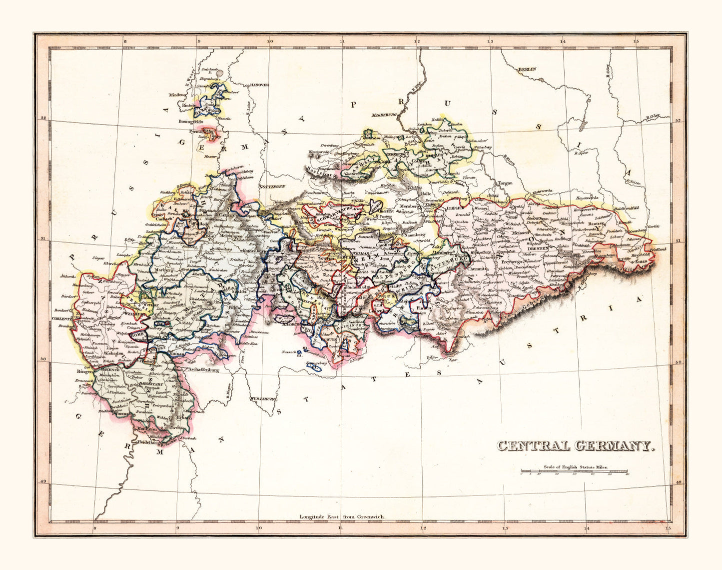 Vintage Map of Central Germany, 1832