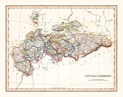 Vintage Map of Central Germany, 1832