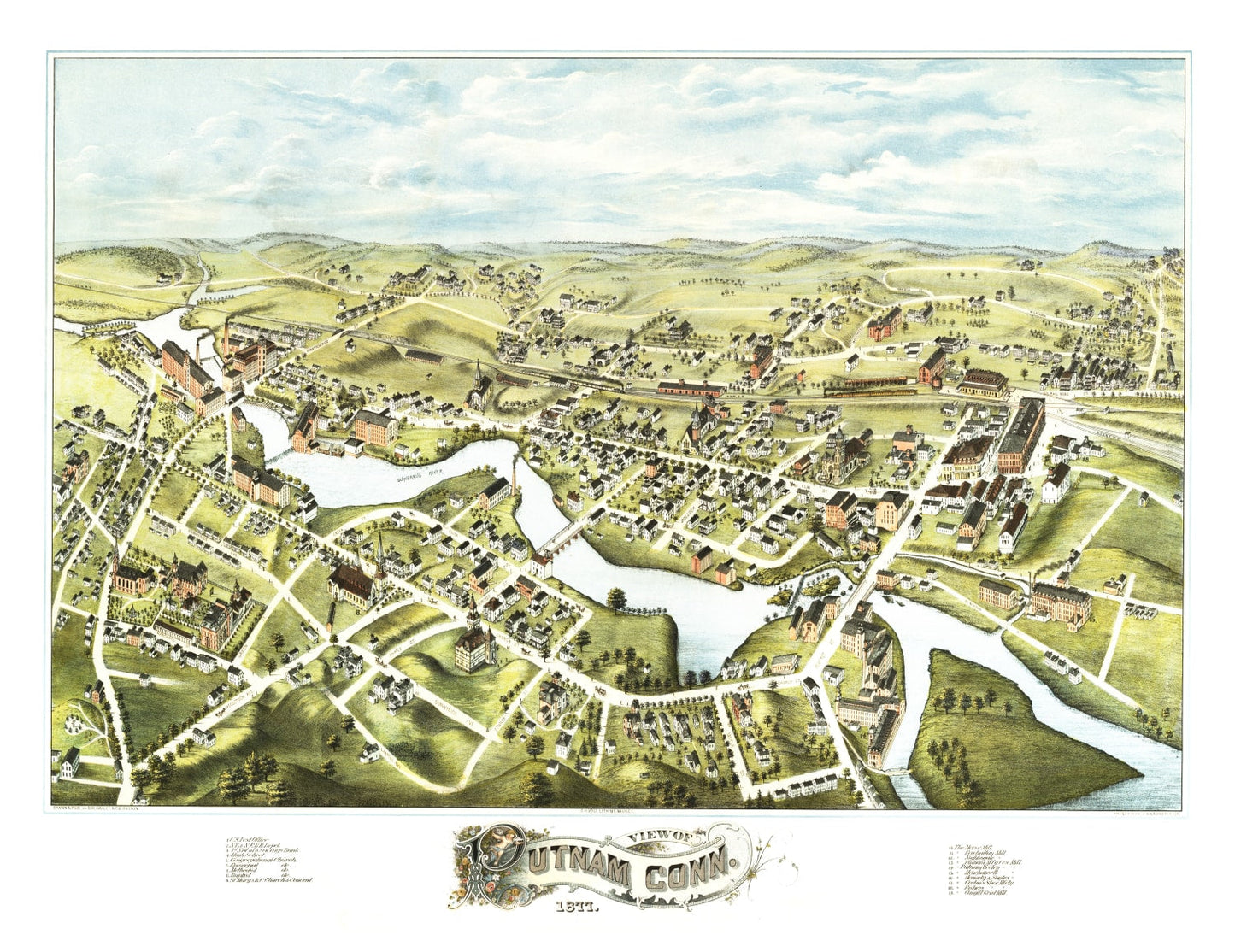 Vintage Map of Putnam, Connecticut, 1877