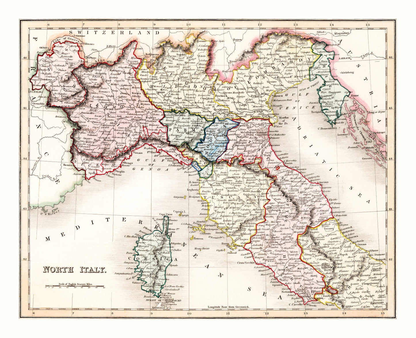 Vintage Map of North Italy, 1832