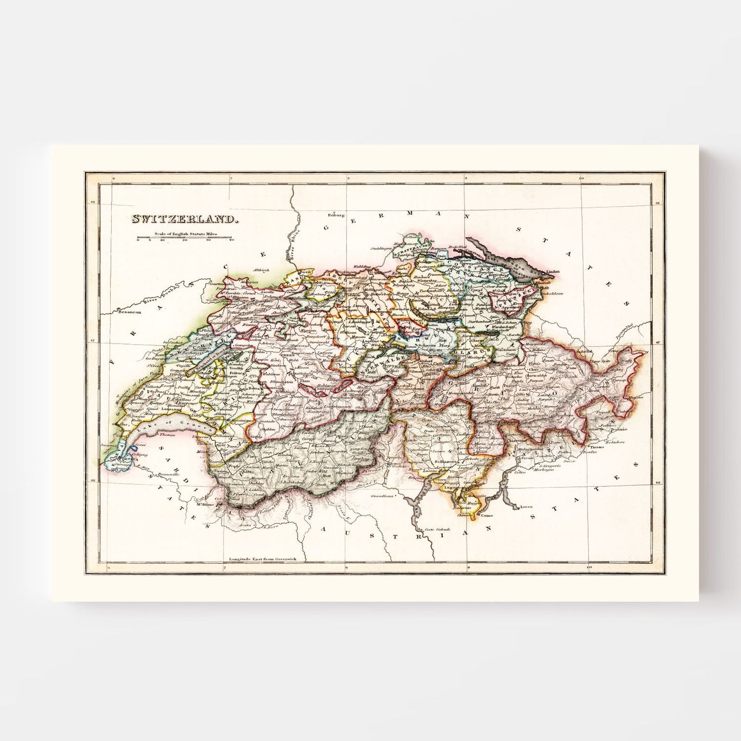 Vintage Map of Switzerland, 1832