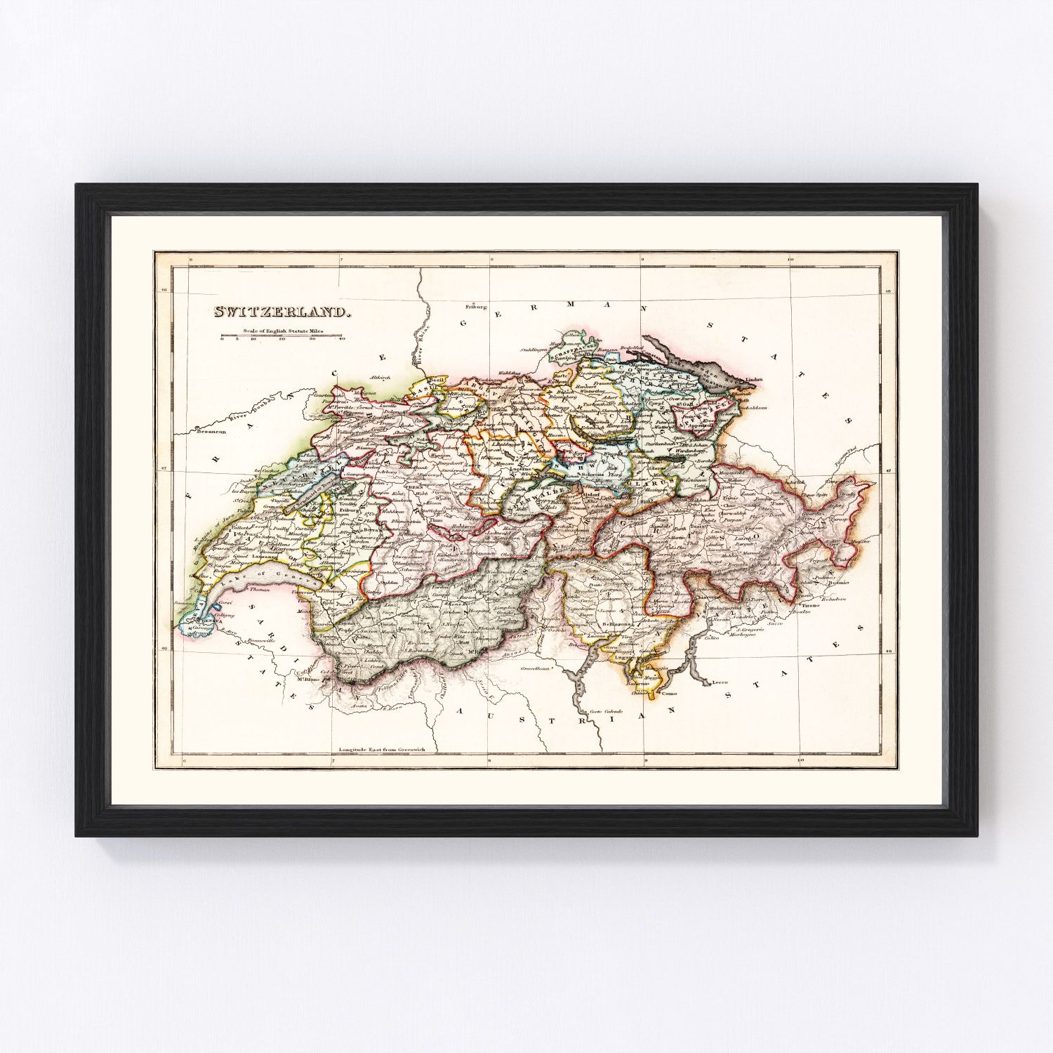 Vintage map of Switzerland, 1832