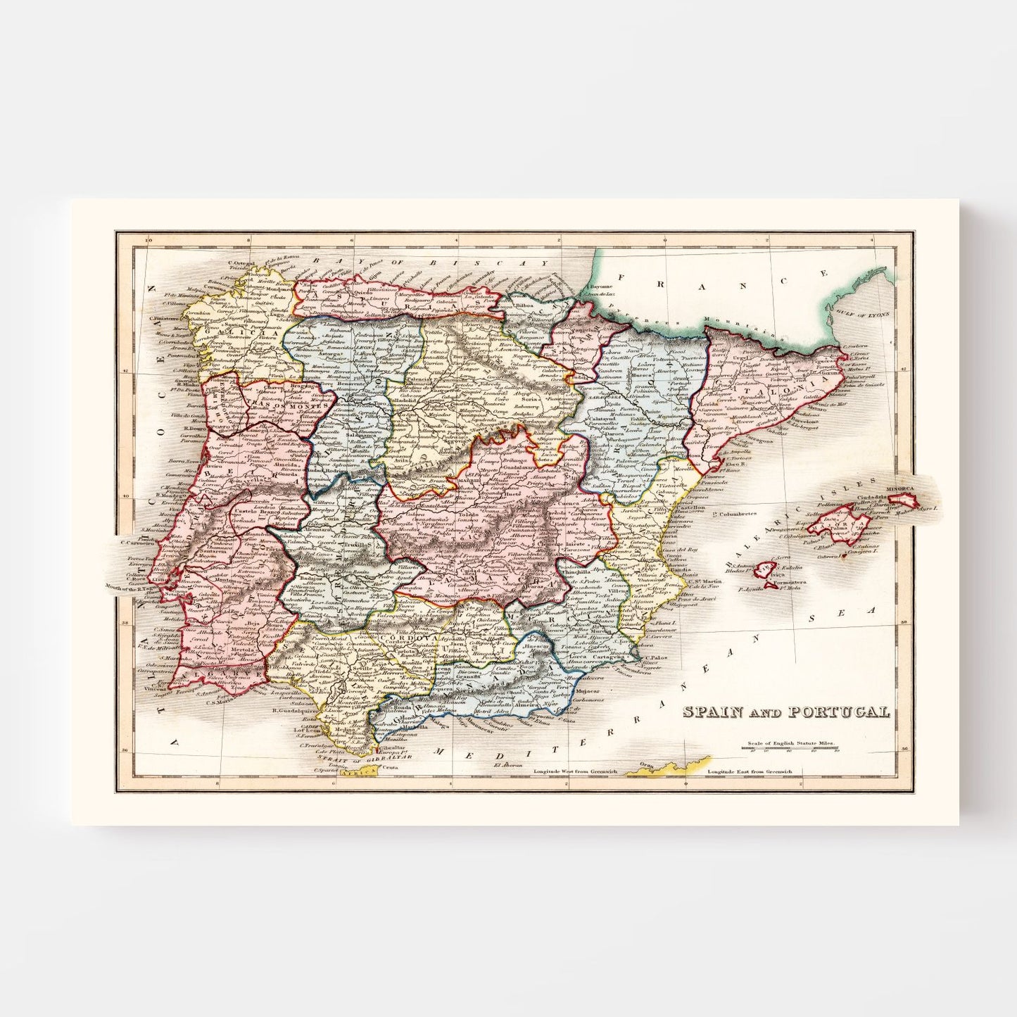 Vintage Map of Spain and Portugal, 1832