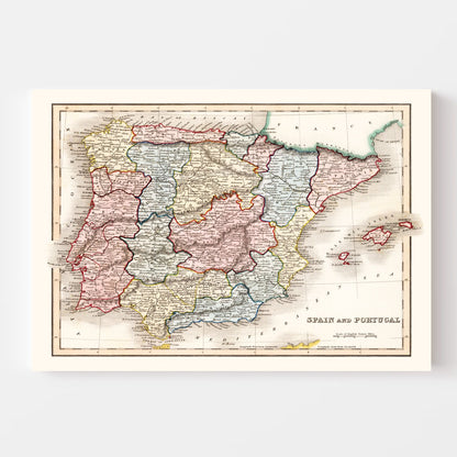 Vintage Map of Spain and Portugal, 1832