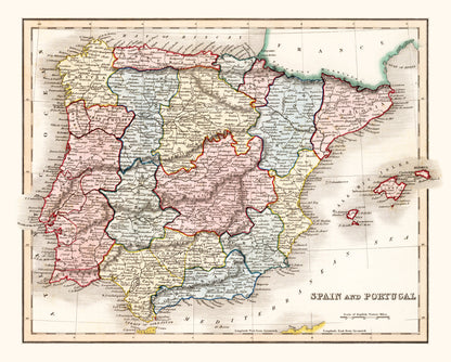 Vintage Map of Spain and Portugal, 1832