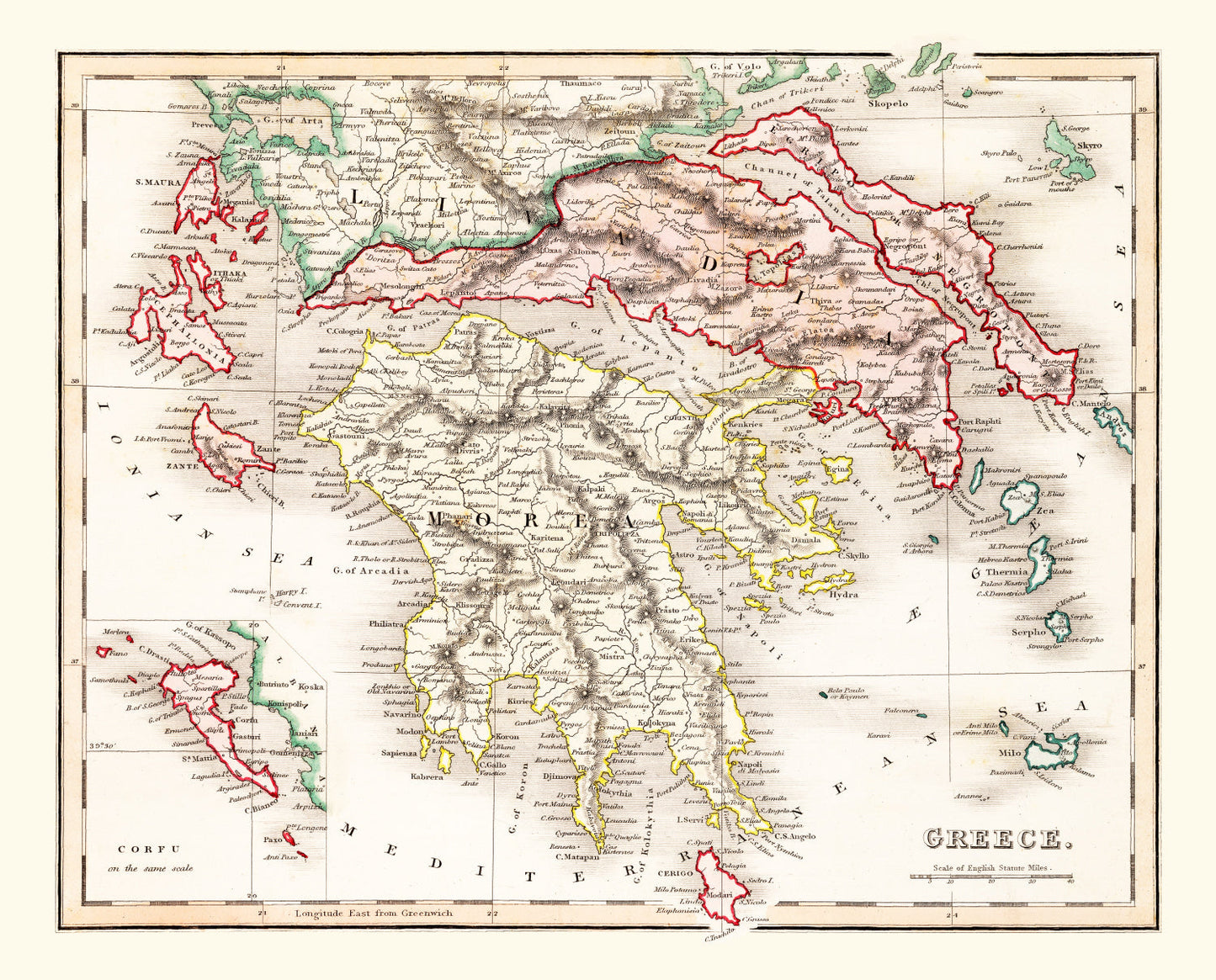 Vintage Map of Greece, 1832
