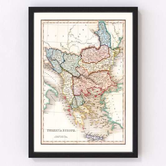 vintage map of Turkey in Europe, 1832