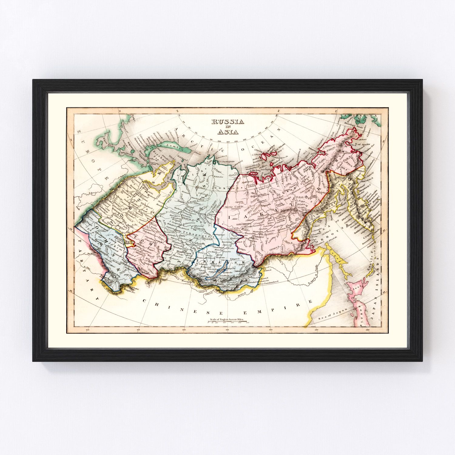 vintage map of Russia in Asia, 1832