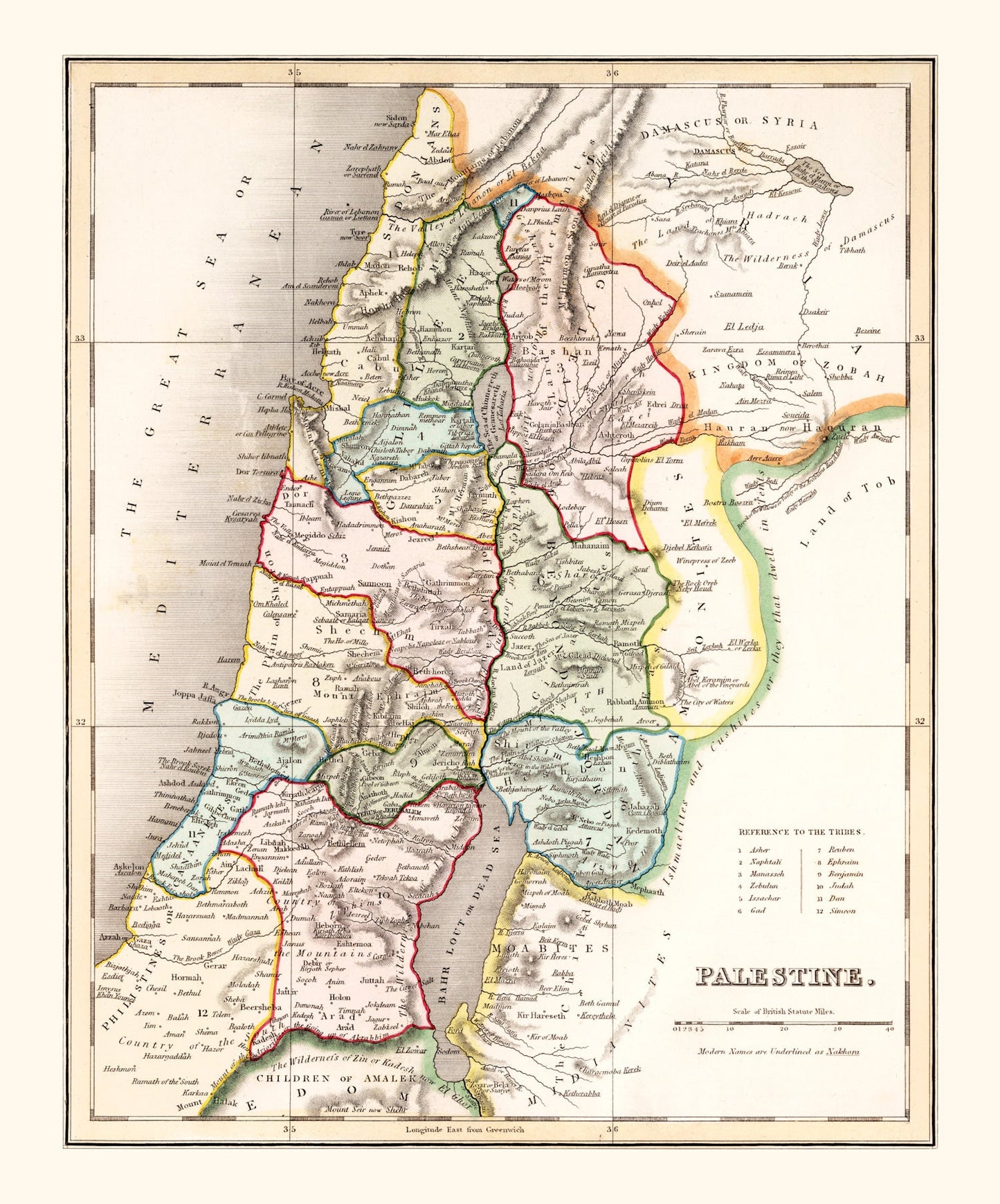 Vintage Map of Palestine, 1832