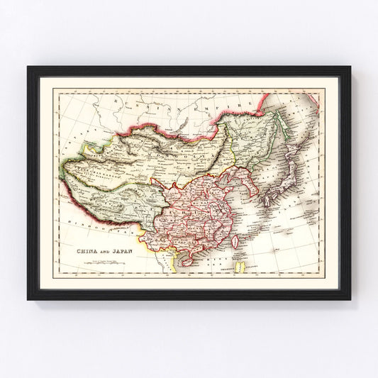 Vintage map of China and Japan, 1832, digitally restored