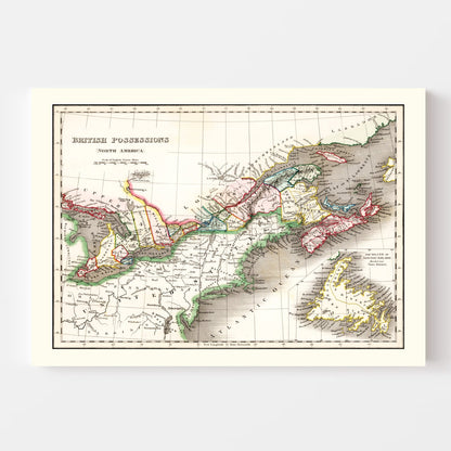 Vintage Map of British Possessions in North America 1832