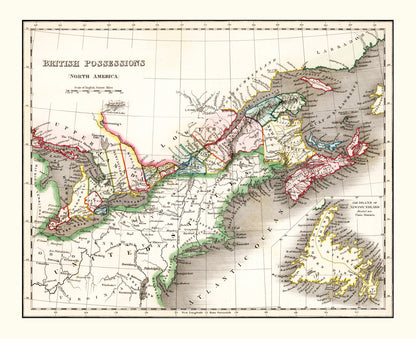 Vintage Map of British Possessions in North America 1832
