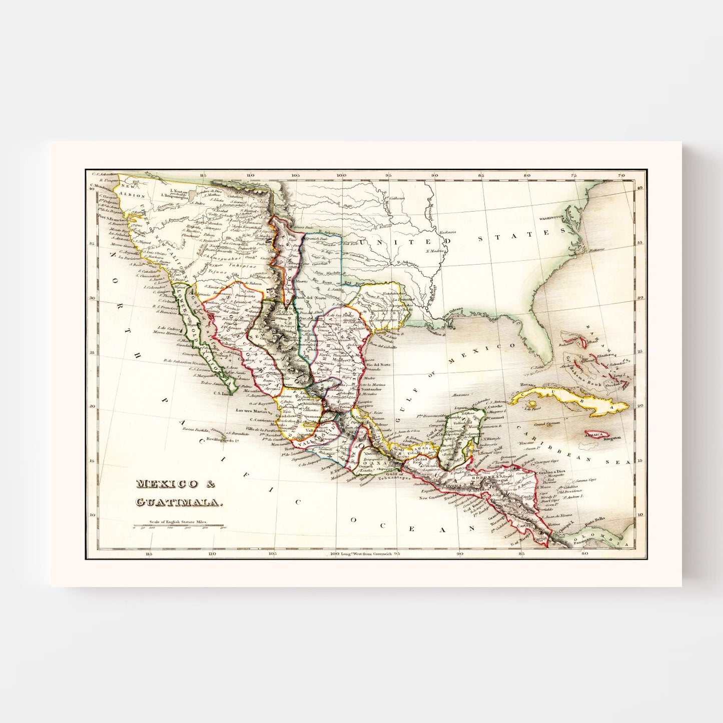 Vintage Map of Mexico & Guatemala, 1832