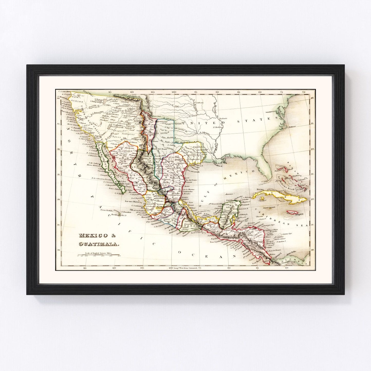 vintage map of Mexico and Guatemala, 1832