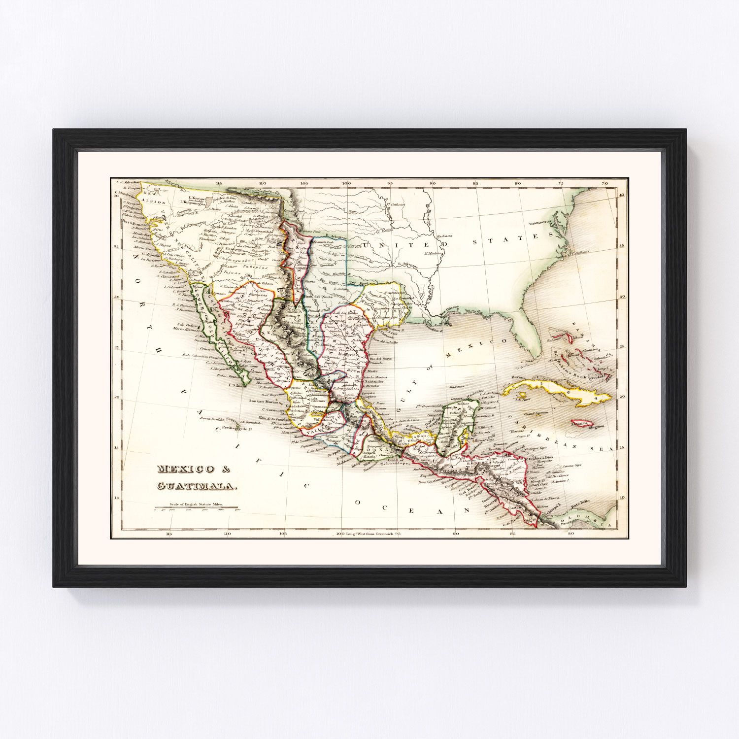vintage map of Mexico and Guatemala, 1832
