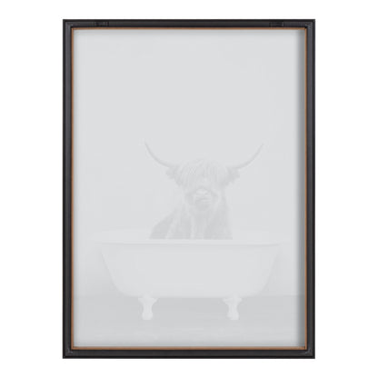 Blake Highland Cow in the Tub BW Framed Printed Glass by Amy Peterson Art Studio