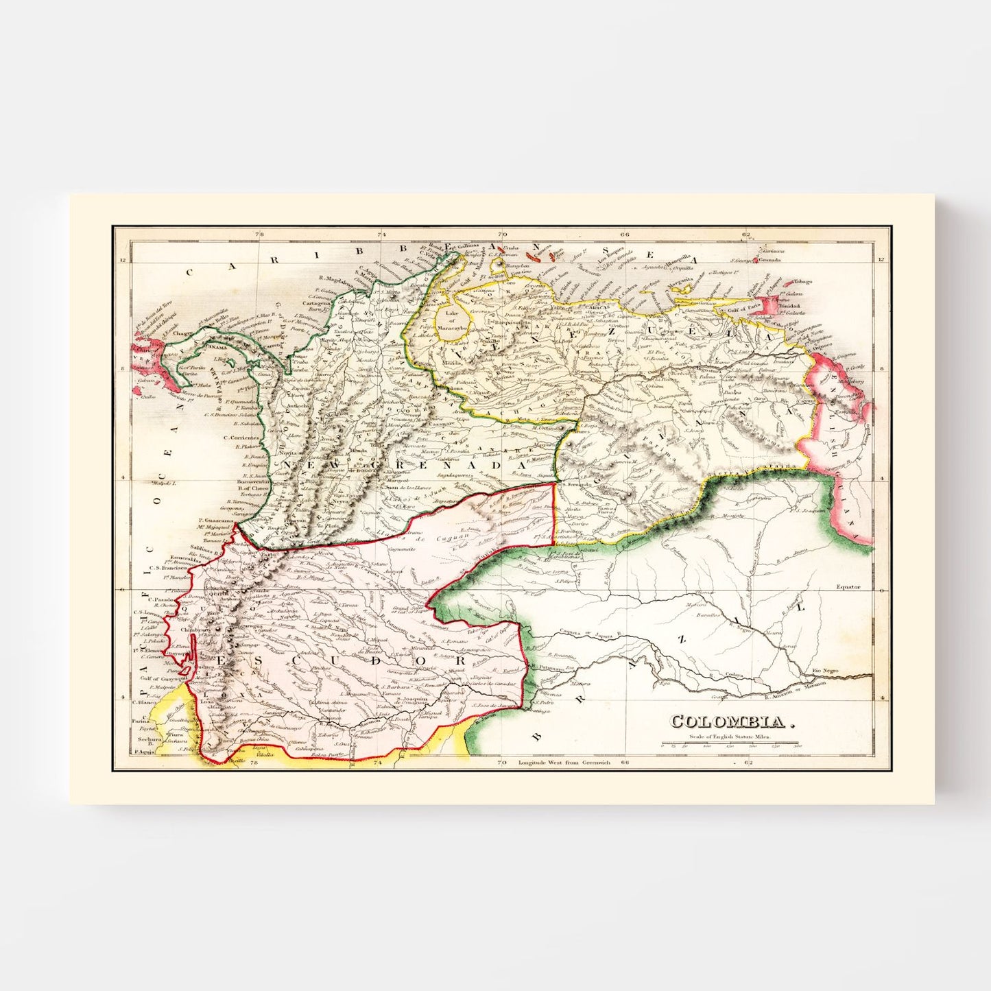 Vintage Map of Colombia, 1832