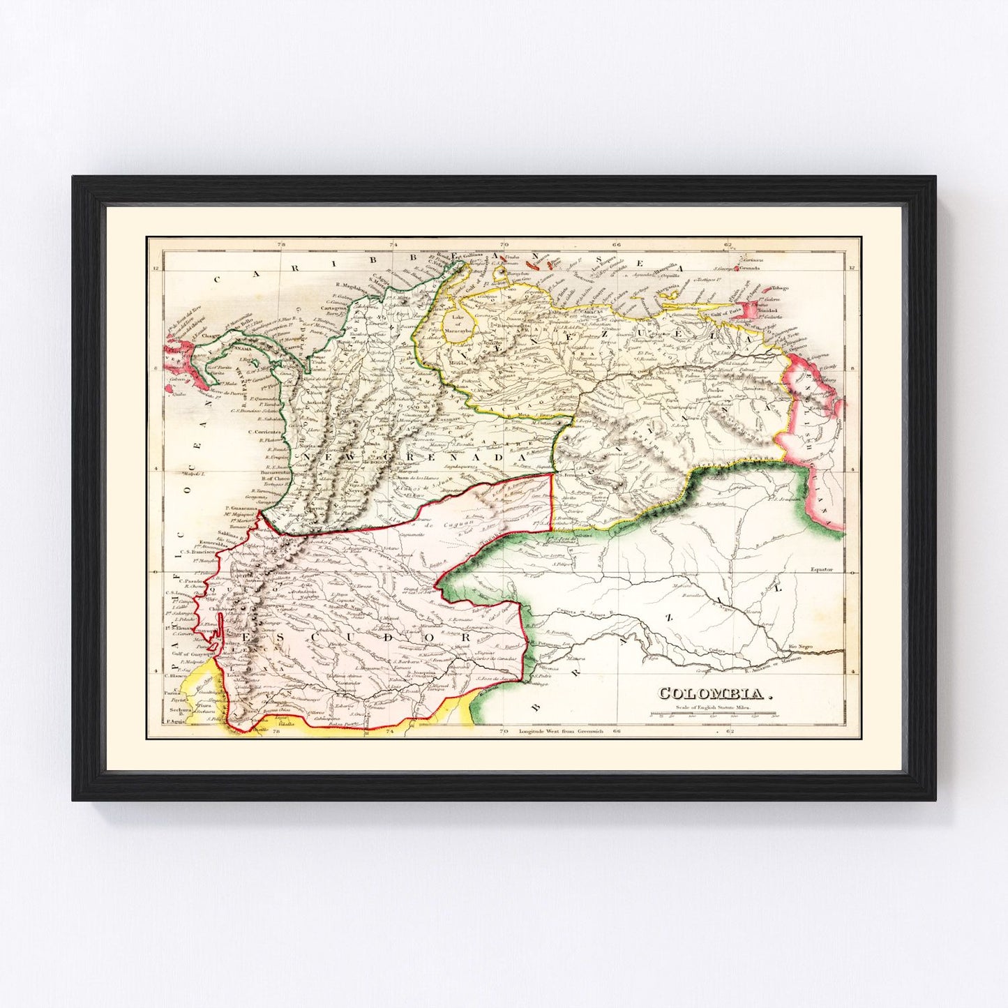 vintage map of Colombia, 1832