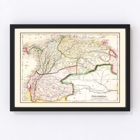 vintage map of Colombia, 1832