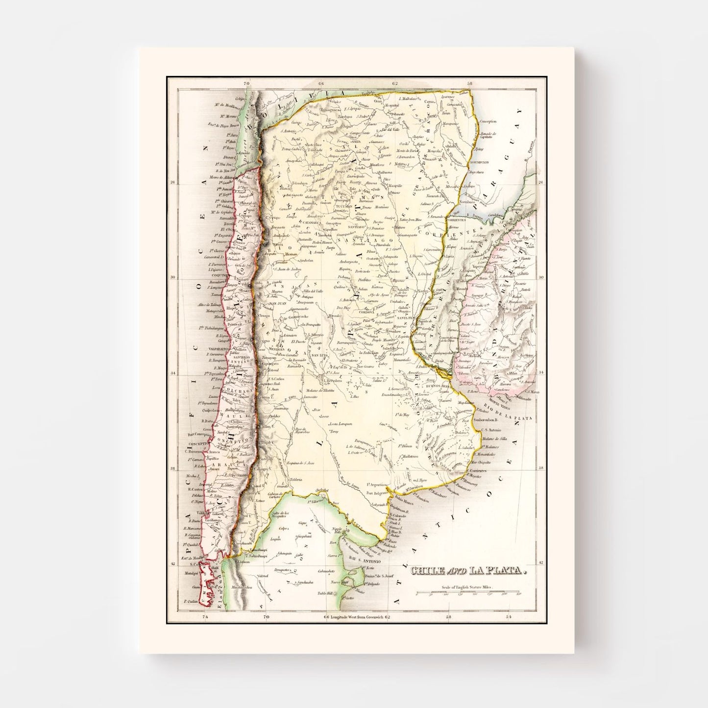 Vintage Map of Chile and La Plata, 1832