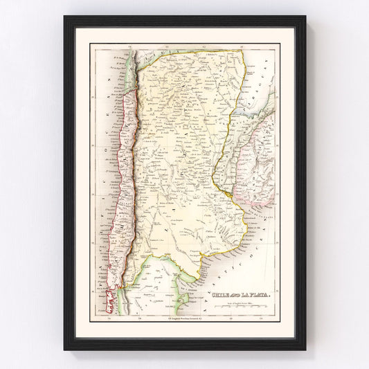 Vintage map of Chile and La Plata, 1832, South America