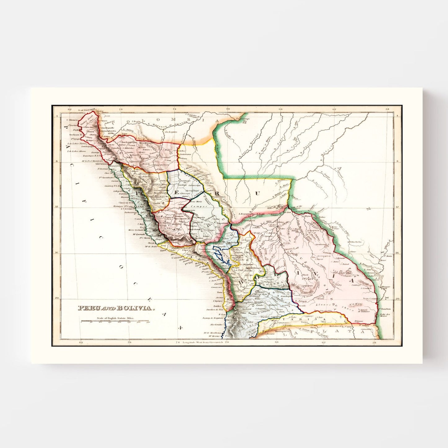 Vintage Map of Peru and Bolivia, 1832