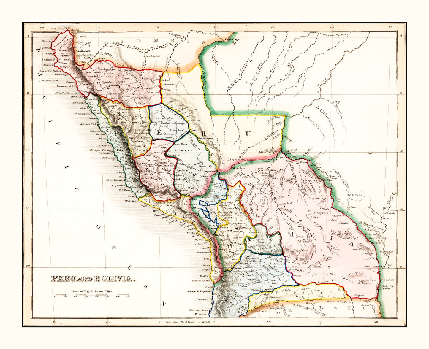 Vintage Map of Peru and Bolivia, 1832