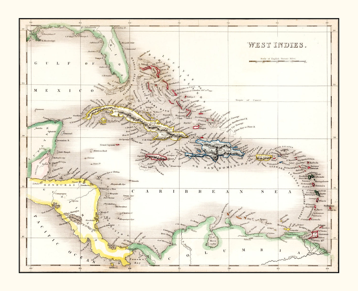 Vintage Map of the West Indies, 1832