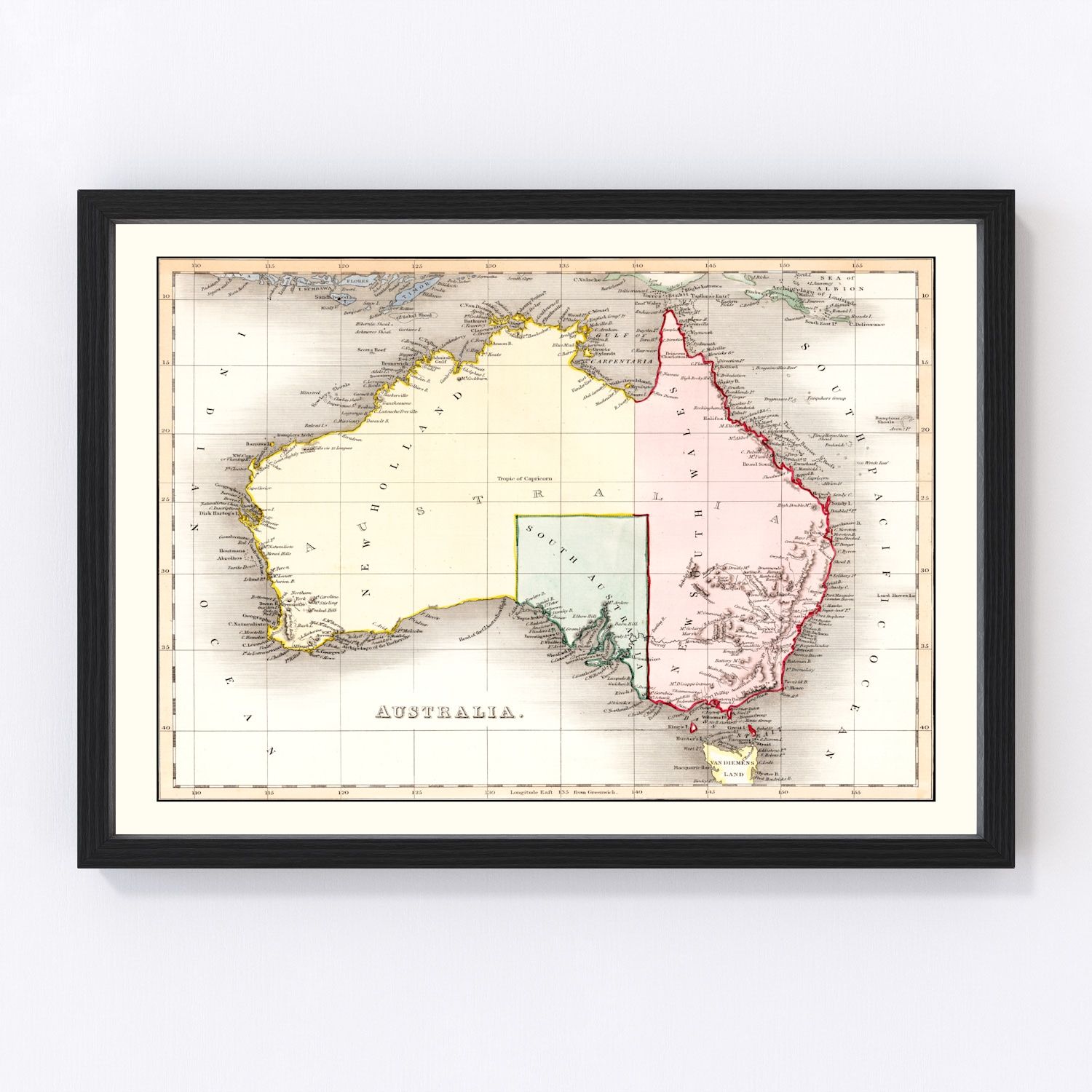 Vintage map of Australia, early colonial coastline, 1832