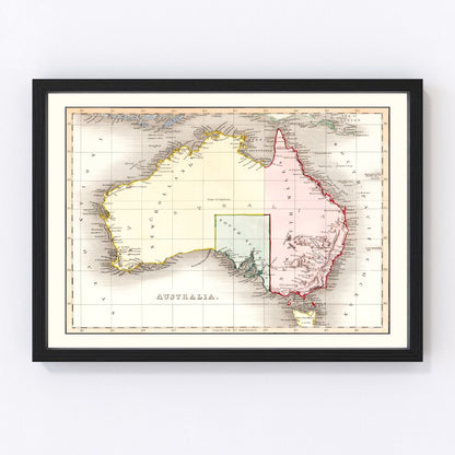 Vintage map of Australia, early colonial coastline, 1832