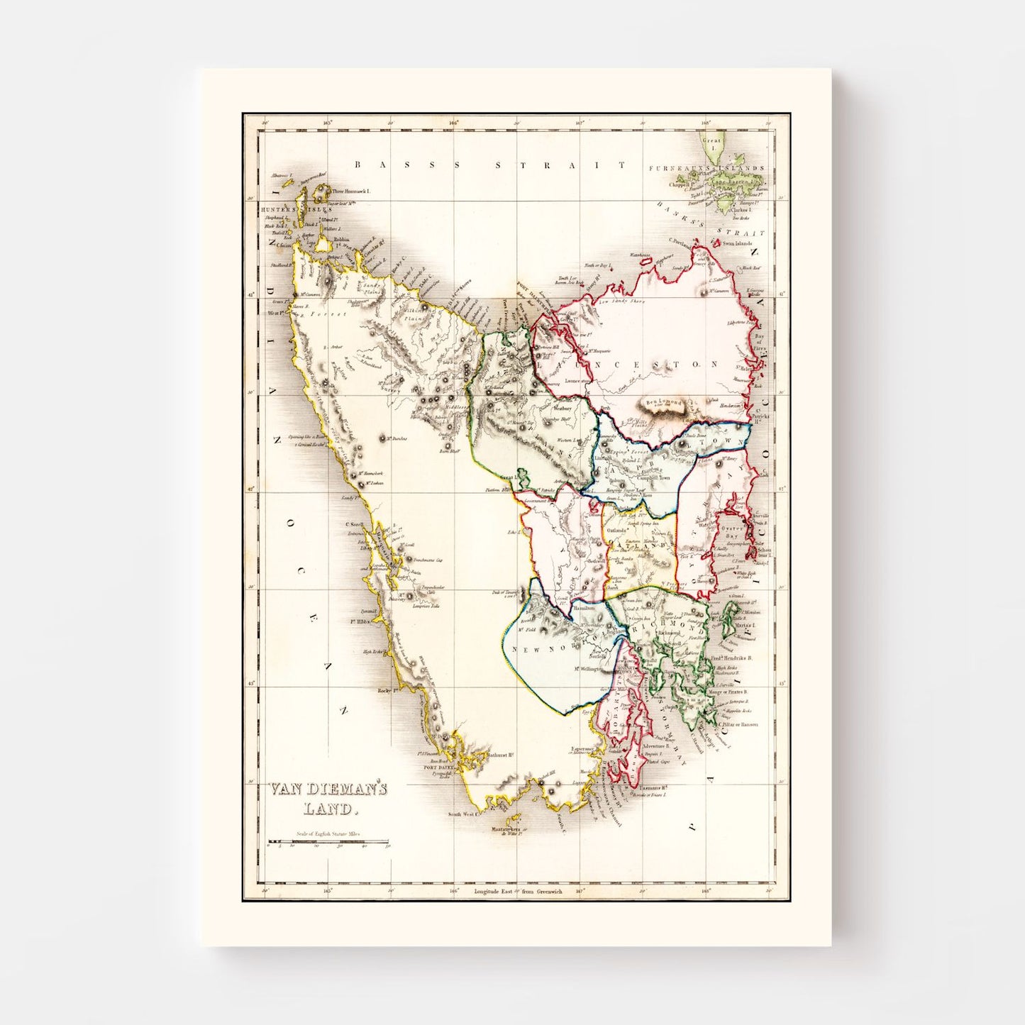 Vintage Map of Van Diemen's Land (Tasmania), 1832