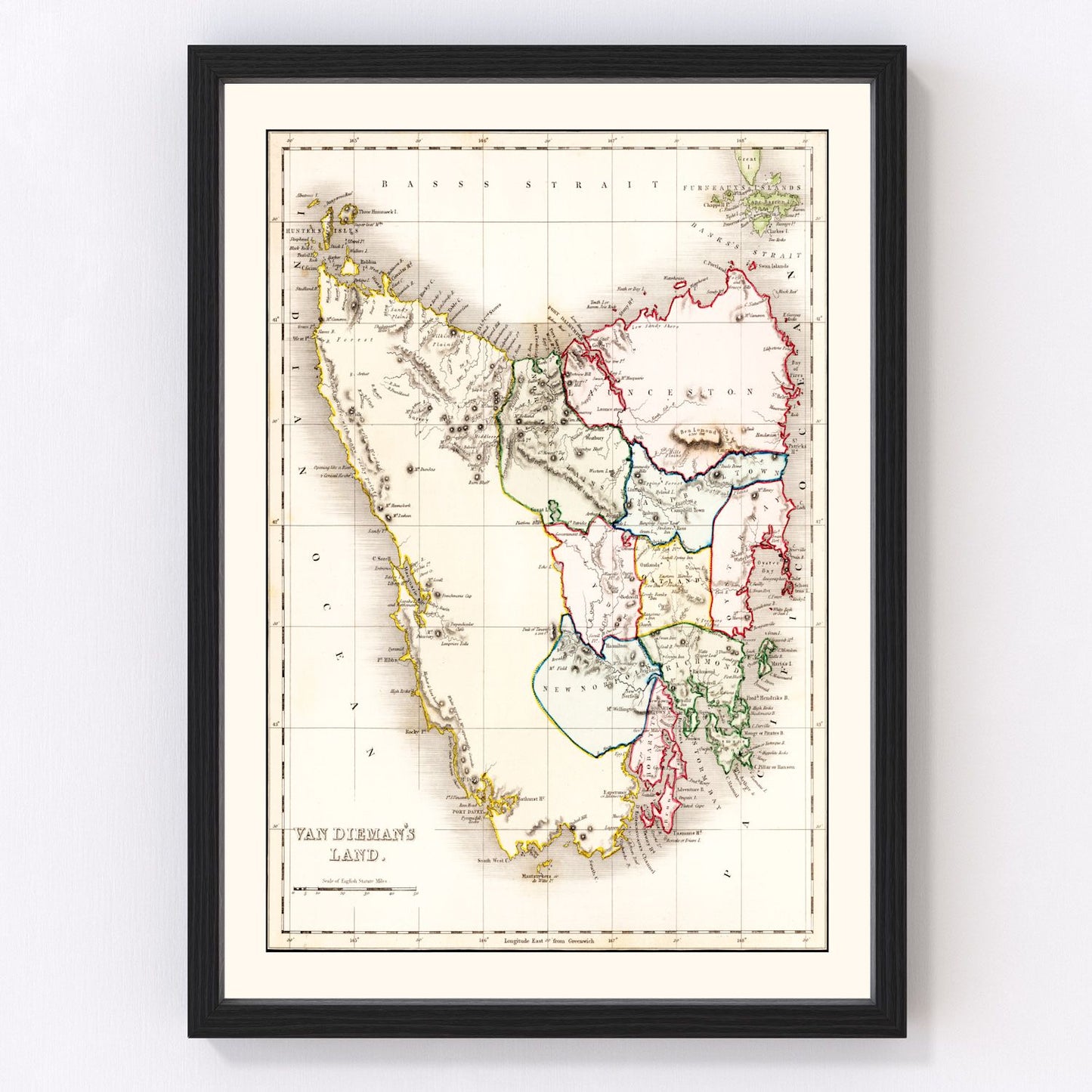 Vintage map of Van Diemen's Land (Tasmania), 1832