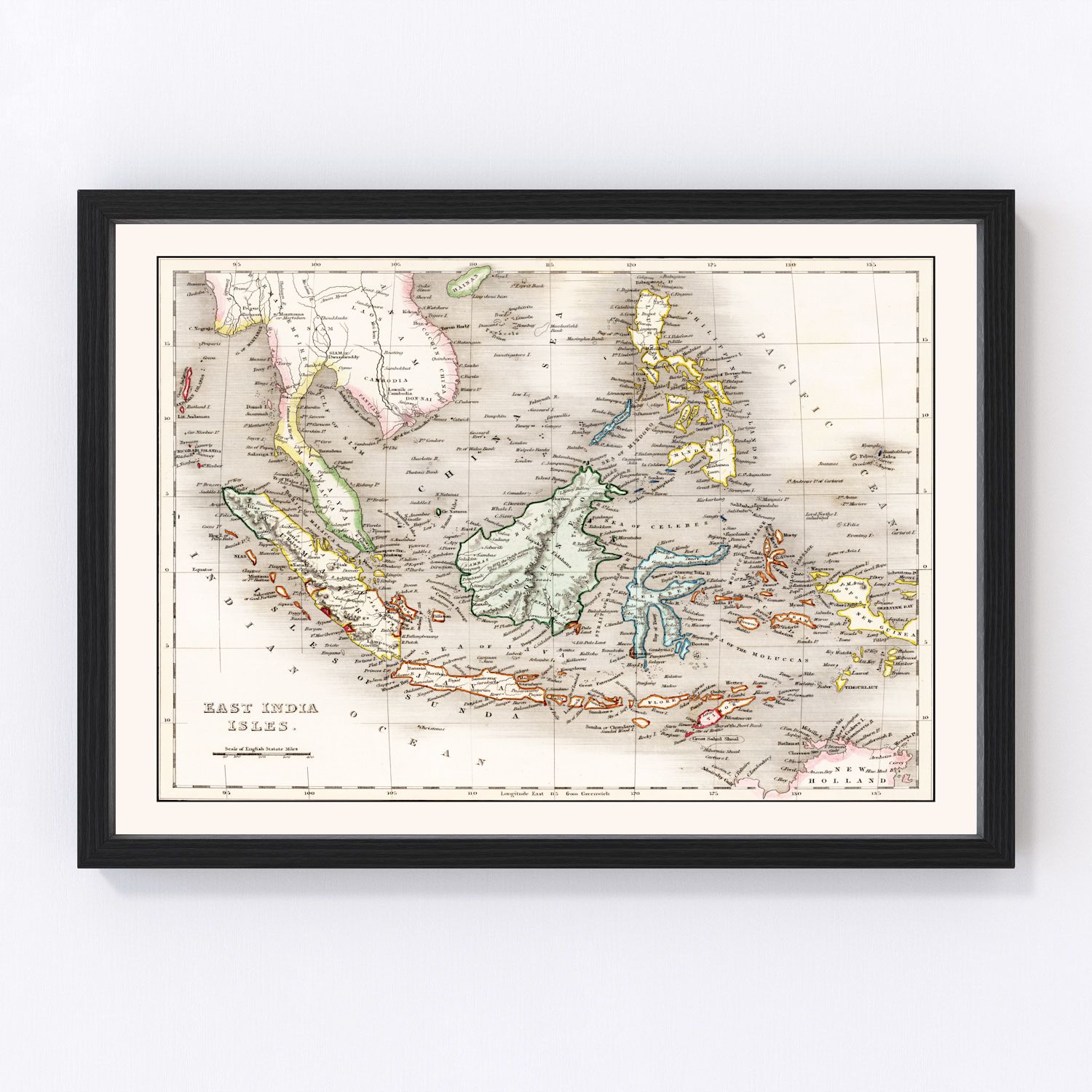 vintage map of Indonesia, Malaysia, and Philippines, 1832