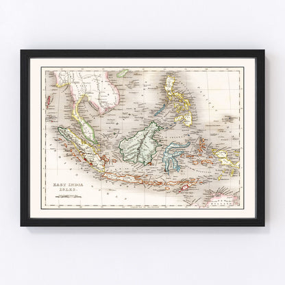 vintage map of Indonesia, Malaysia, and Philippines, 1832