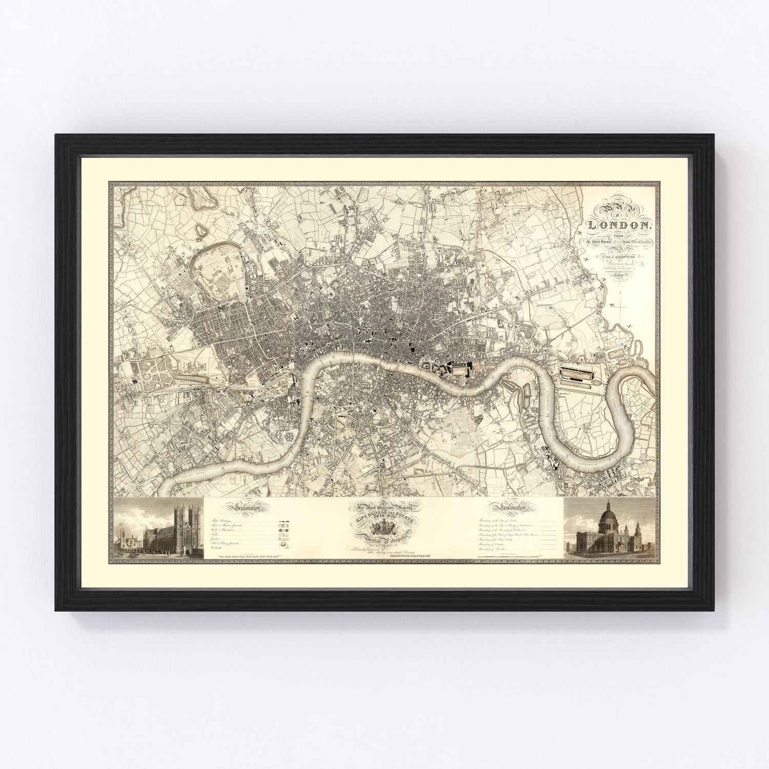 Vintage map of London, England, 1827