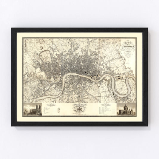 Vintage map of London, England, 1827