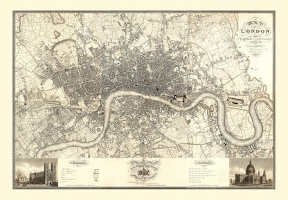 Vintage Map of London, England 1827