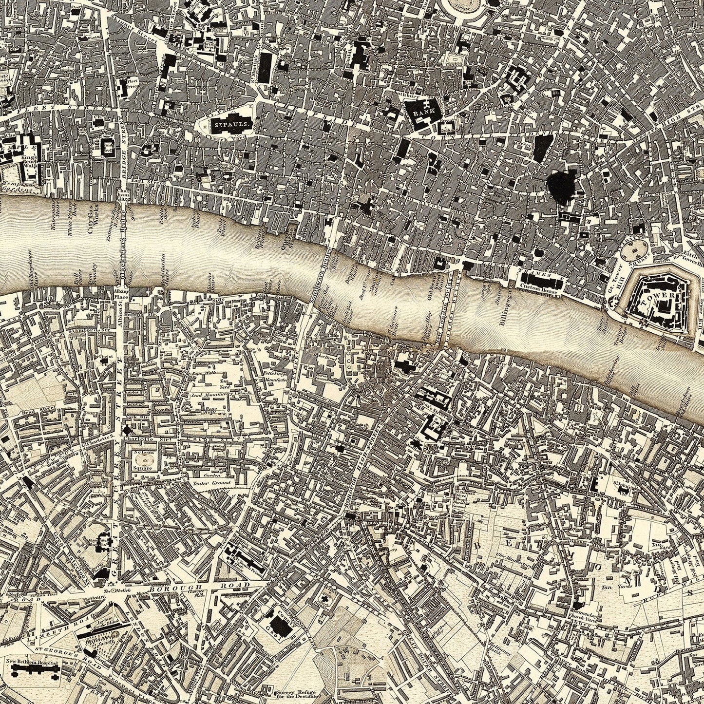 Vintage Map of London, England, 1827