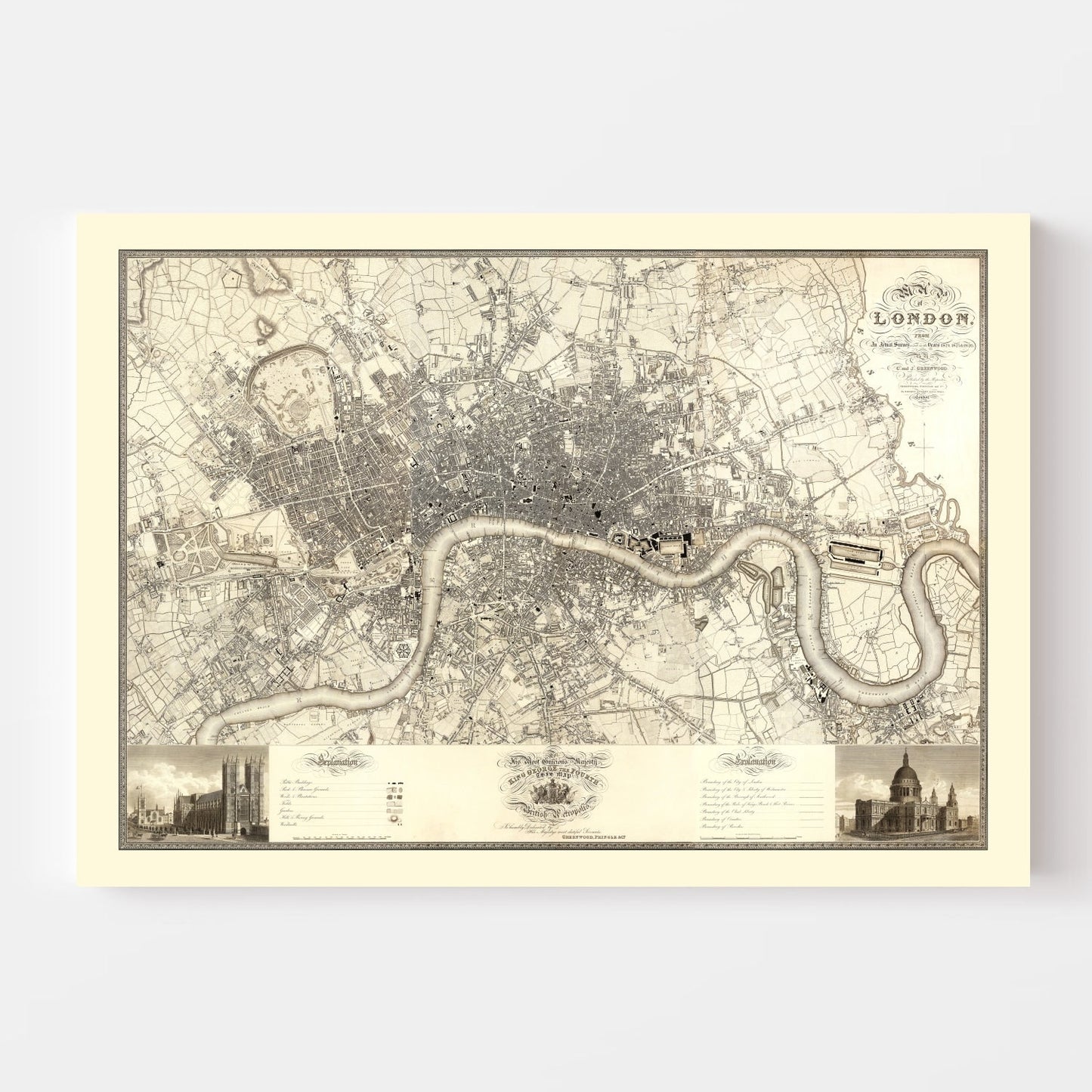 Vintage Map of London, England, 1827