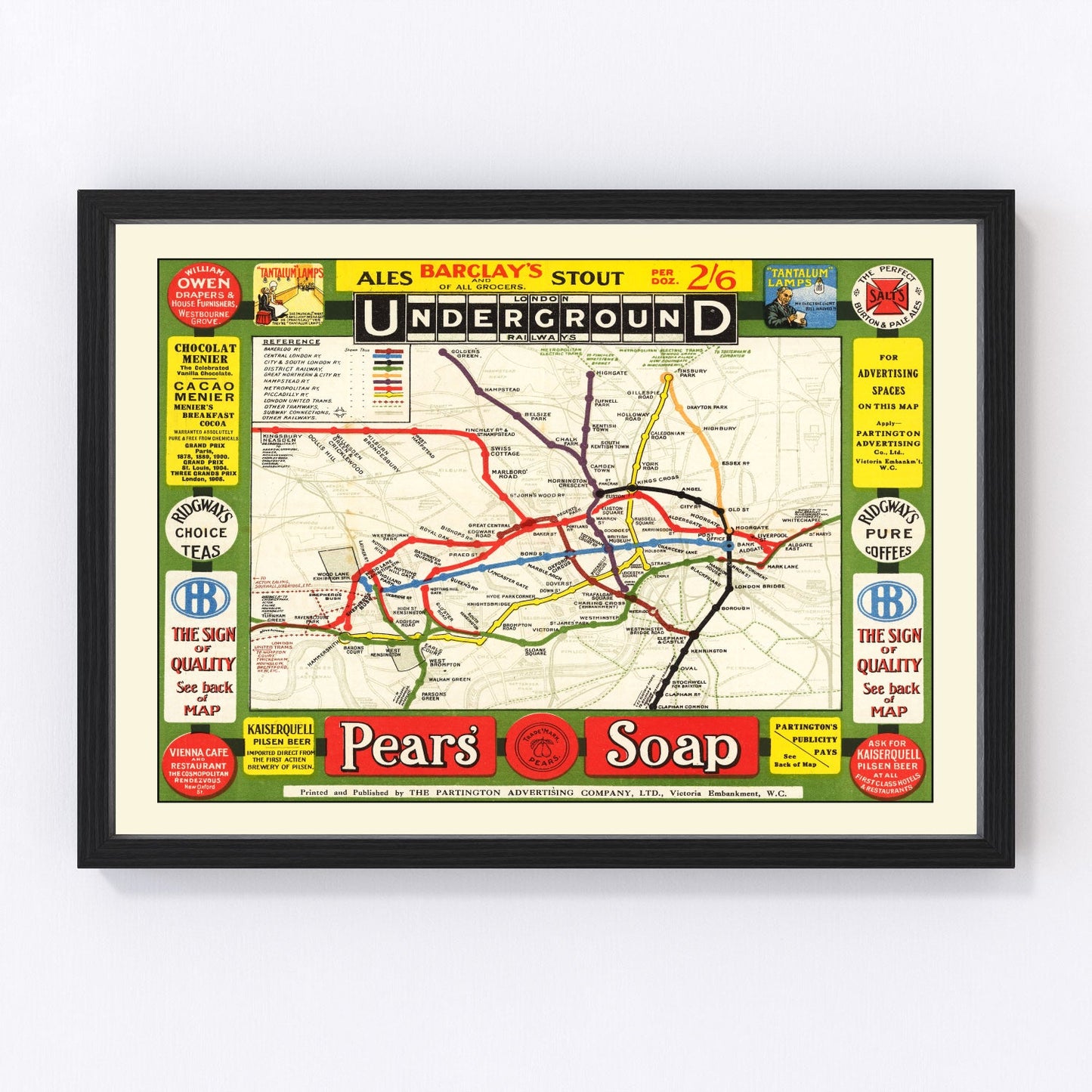 vintage map of the London Underground railways, 1908