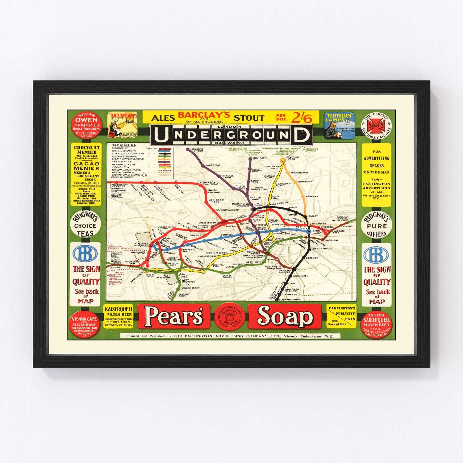 vintage map of the London Underground railways, 1908