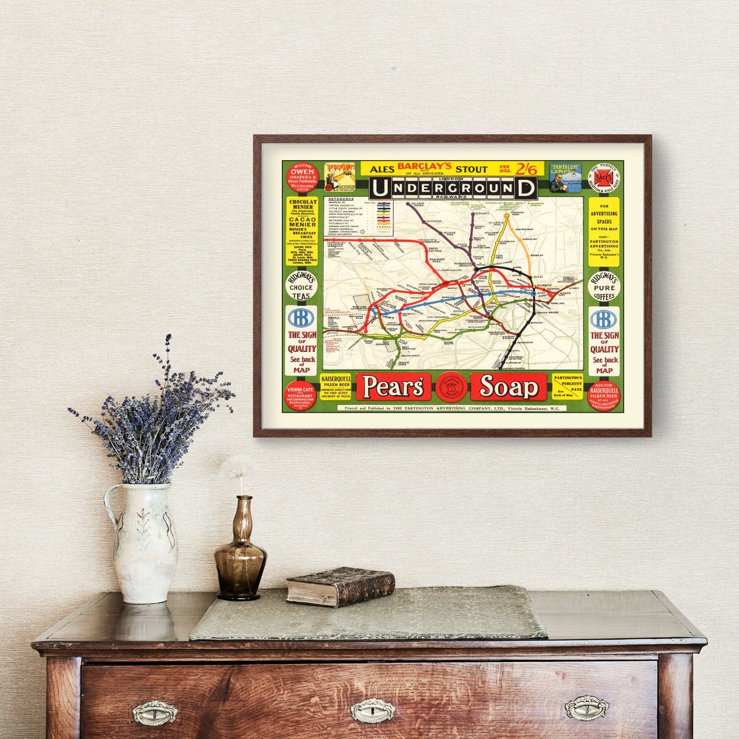 Vintage Map of the London Underground Railways, 1908