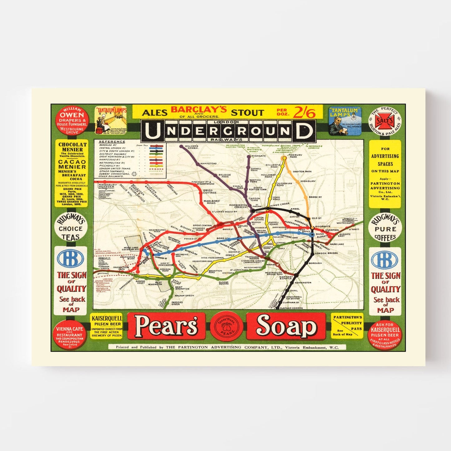 Vintage Map of the London Underground Railways, 1908