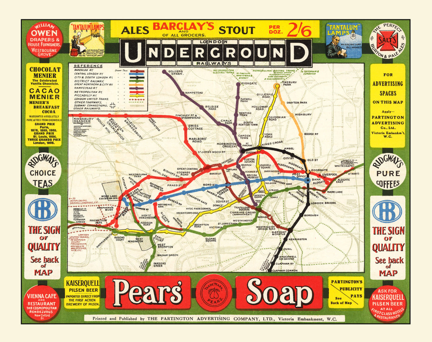 Vintage Map of the London Underground Railways, 1908
